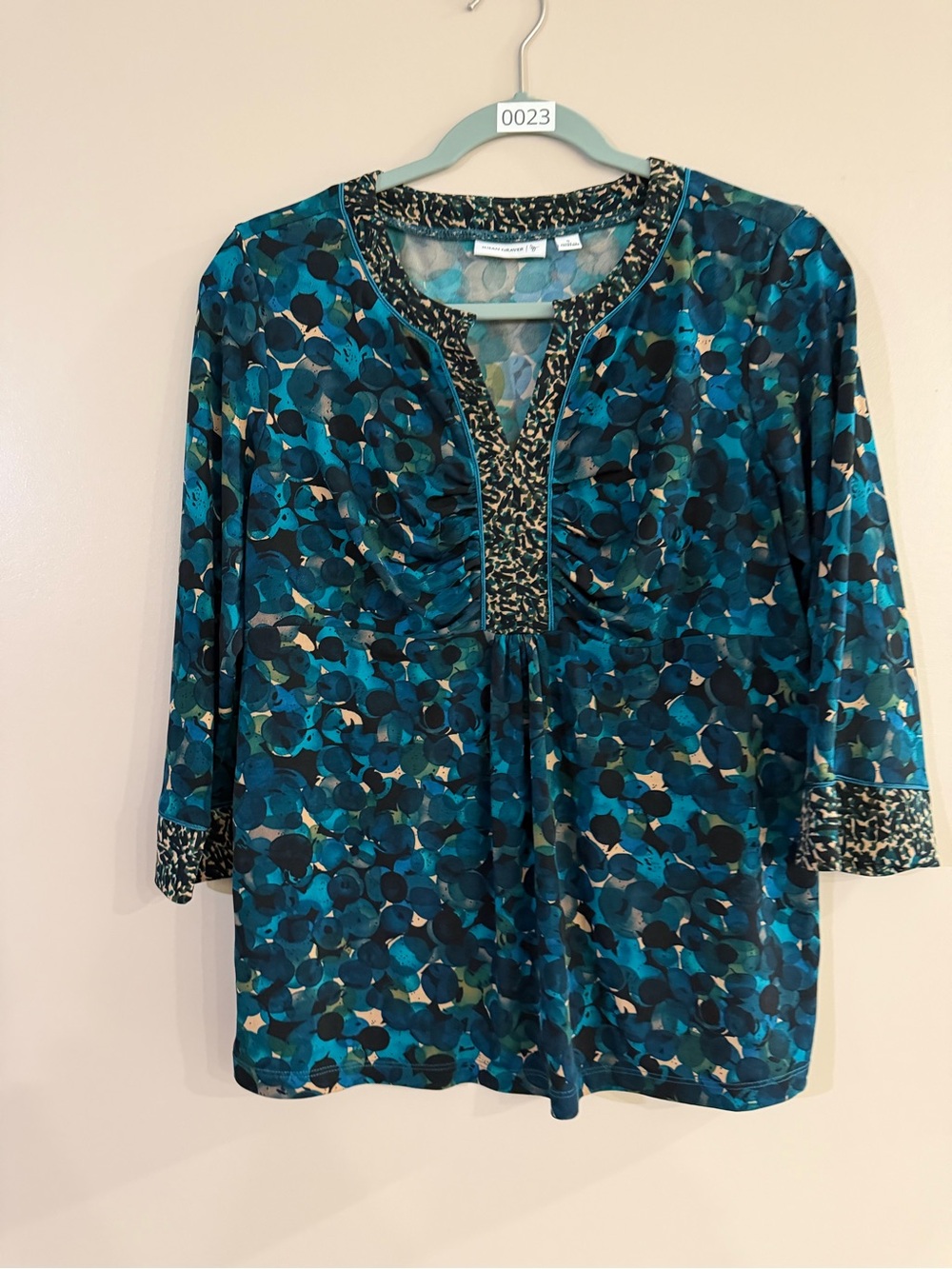 Susan Graver Teal and Navy Patterned Tunic Top